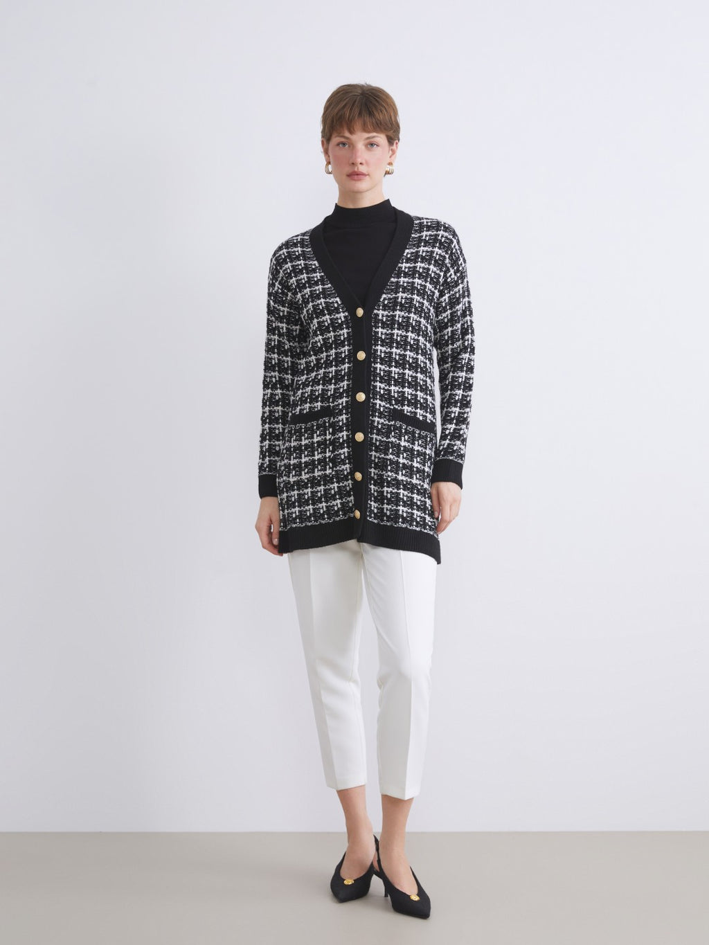 LCW Classic Brown V-Neck Patterned Women Knitwear Cardigan