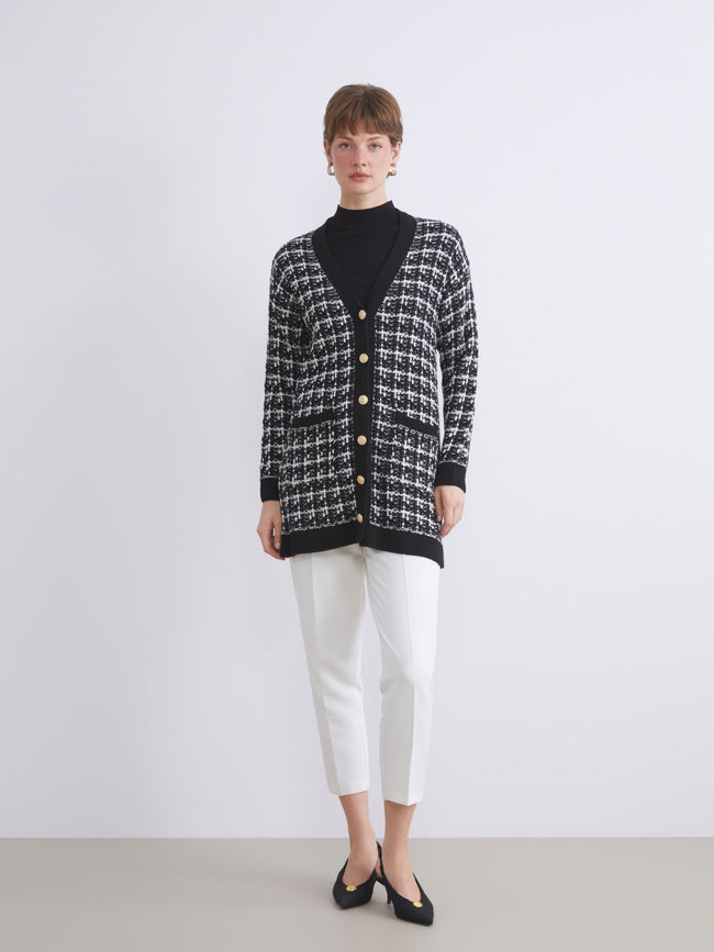 LCW Classic Brown V-Neck Patterned Women Knitwear Cardigan Main Image