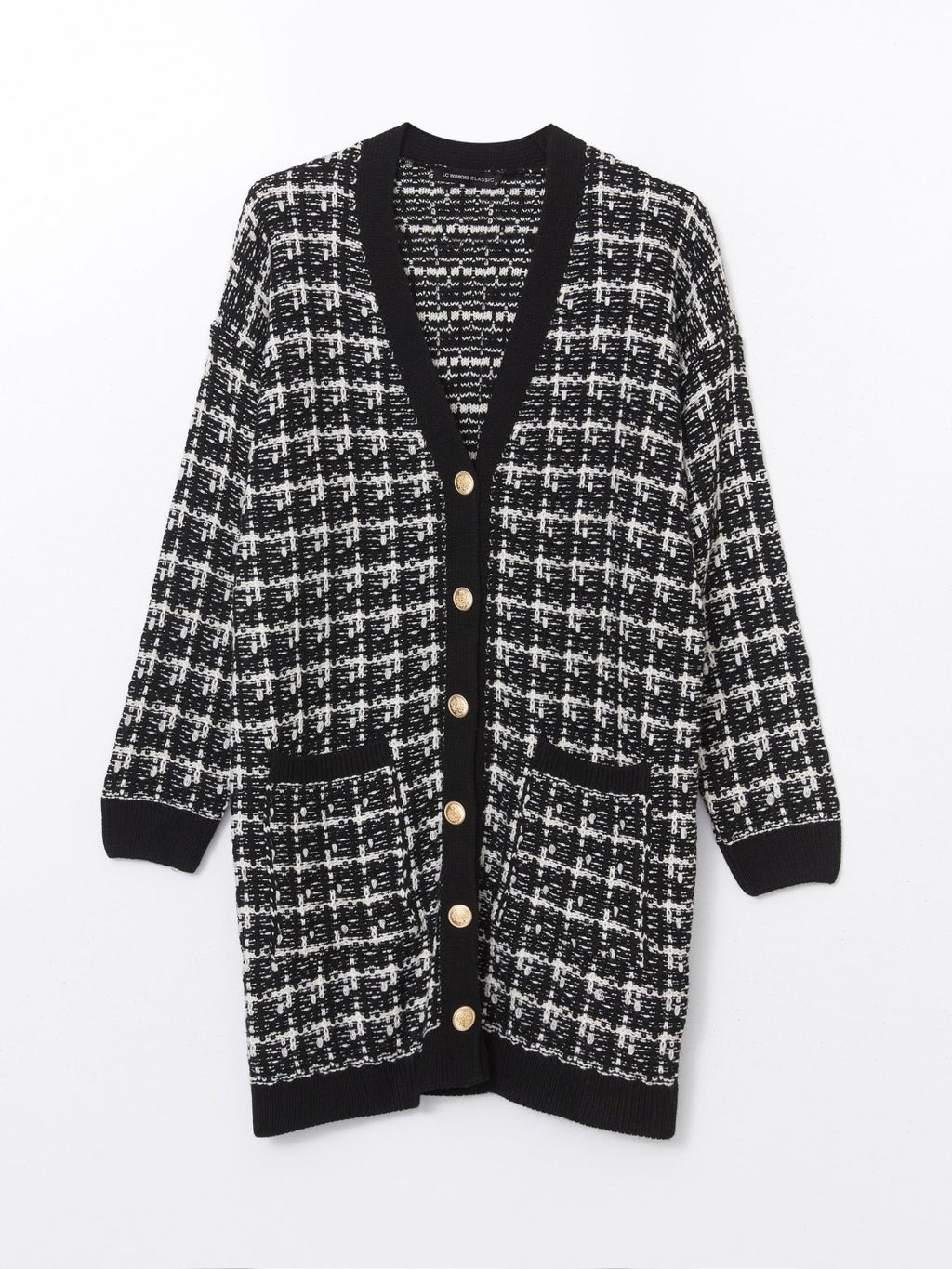 LCW Classic Brown V-Neck Patterned Women Knitwear Cardigan