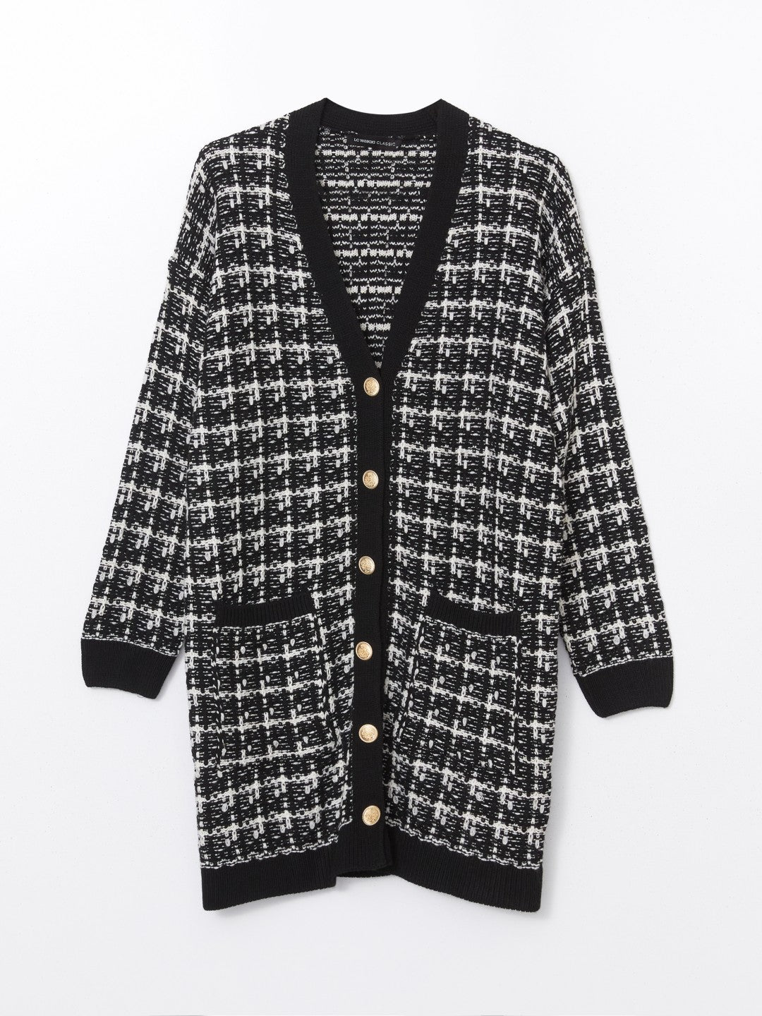 LCW Classic Brown V-Neck Patterned Women Knitwear Cardigan