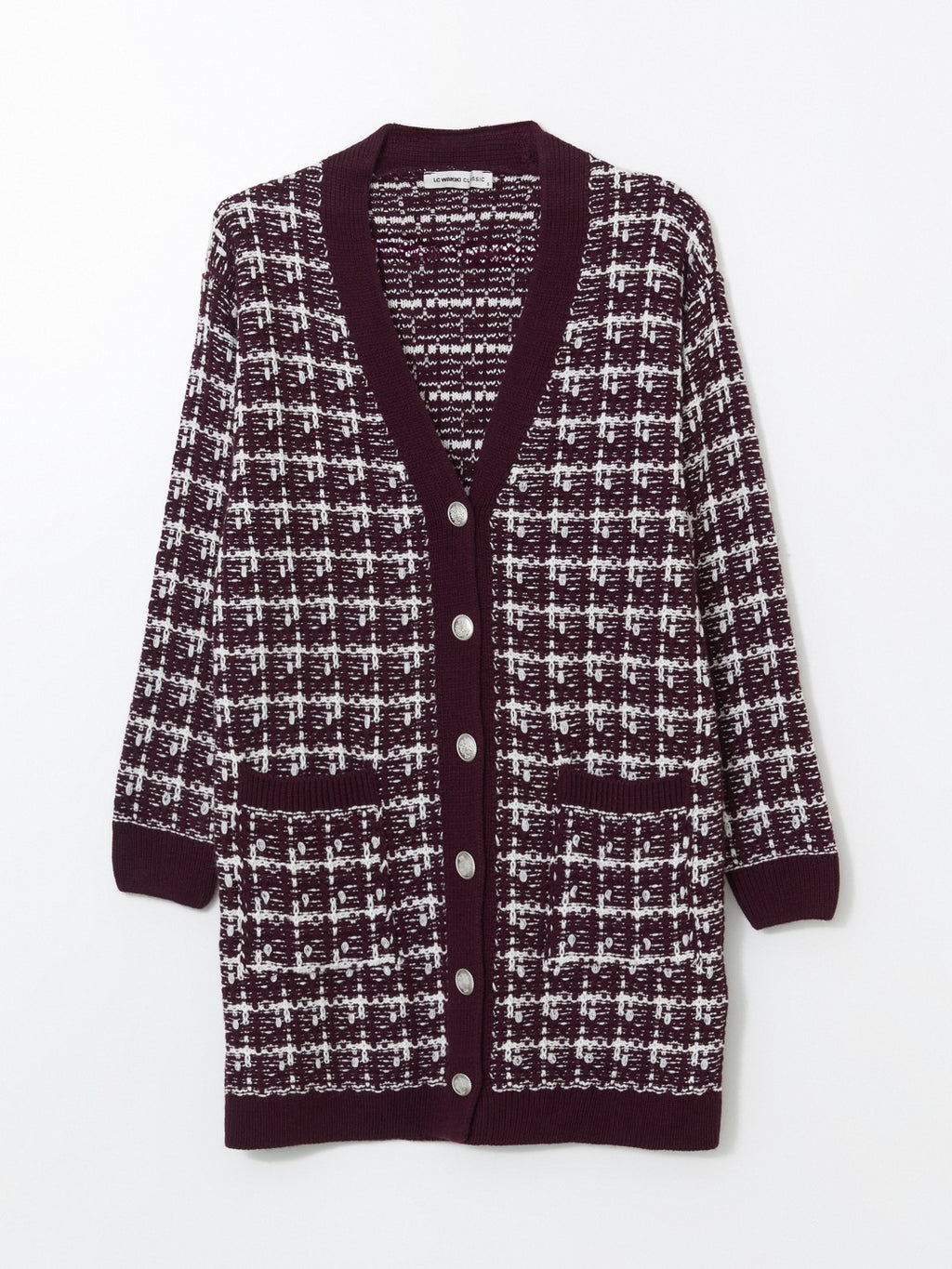 LCW Classic Brown V-Neck Patterned Women Knitwear Cardigan