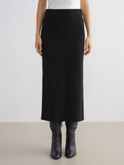 LCW Modest Black Elastic Waist Slit Knit Skirt