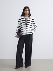 LCW Modest Black Crew Neck Striped Women Knitwear Cardigan