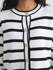 LCW Modest Black Crew Neck Striped Women Knitwear Cardigan