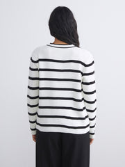 LCW Modest Black Crew Neck Striped Women Knitwear Cardigan