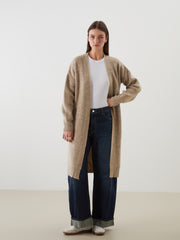 LCW Modest Navy Blue Shawl Collar Oversize Women Knitwear Cardigan