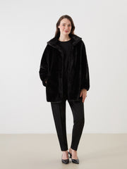 LCW Grace Black Hooded Women Thick Fur Coat