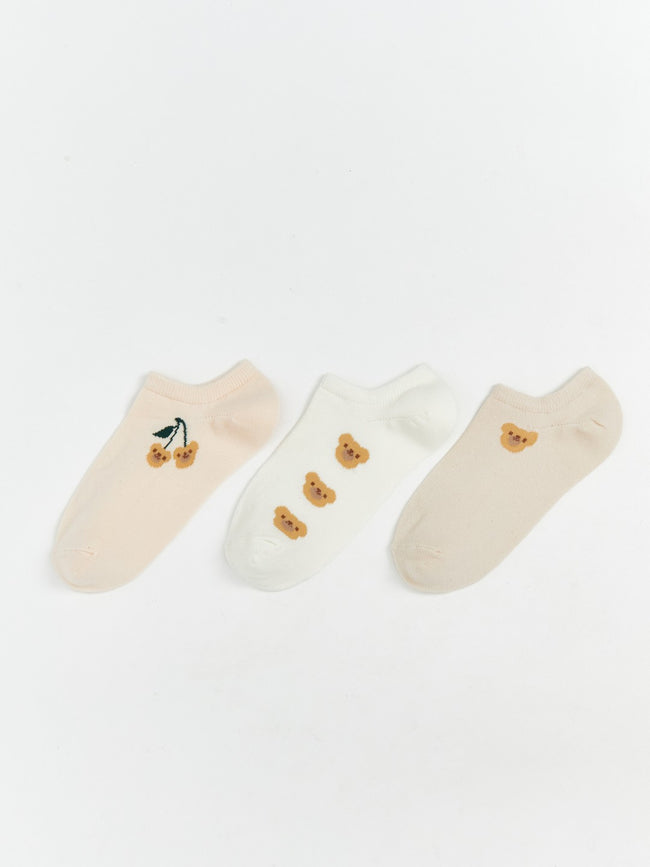 LCW Dream Pink Printed Women Sneaker Socks 3-Pack Hover Image