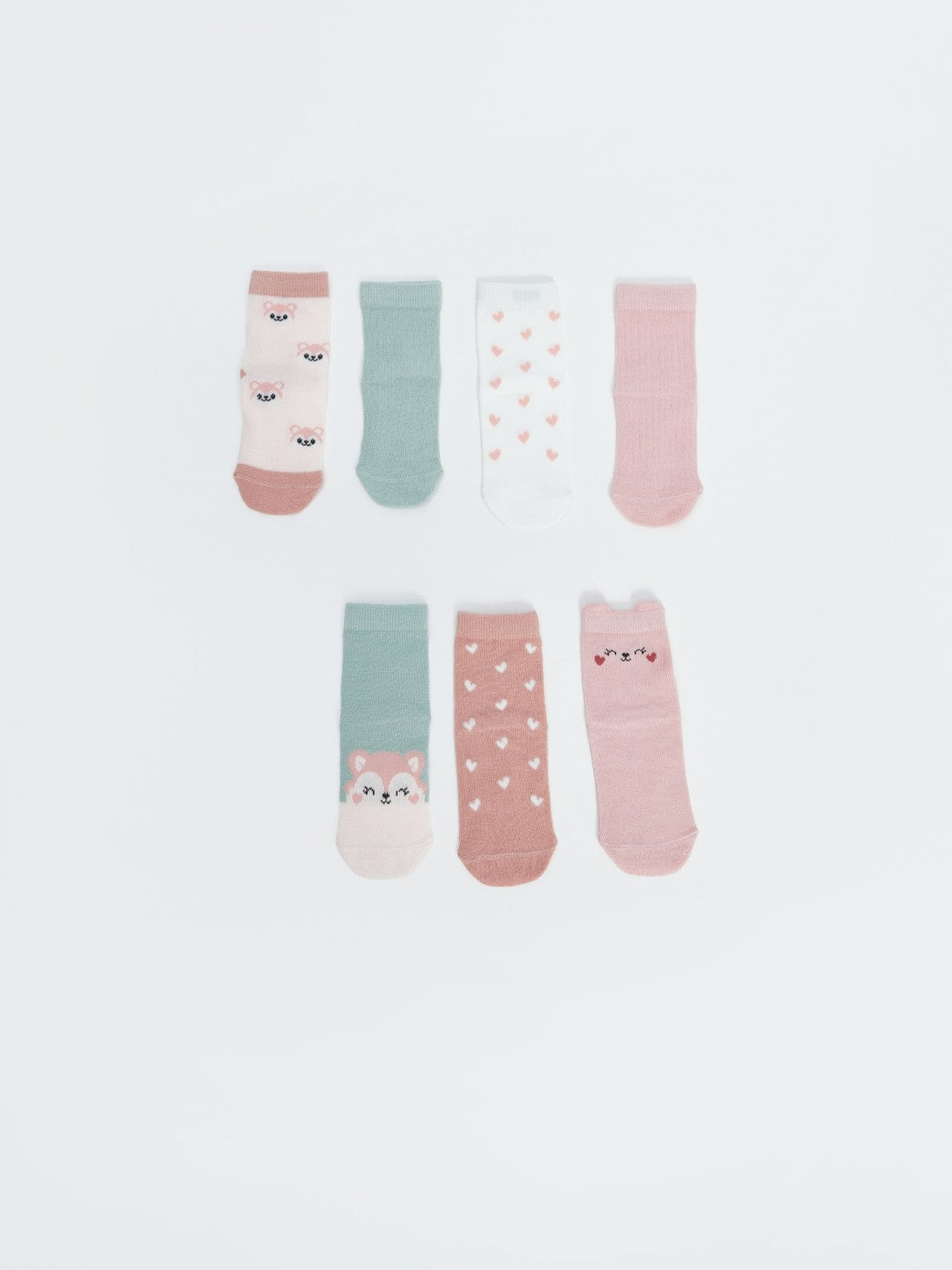 LCW Kids Pink Printed Baby Girl Ankle Socks 7-Pack