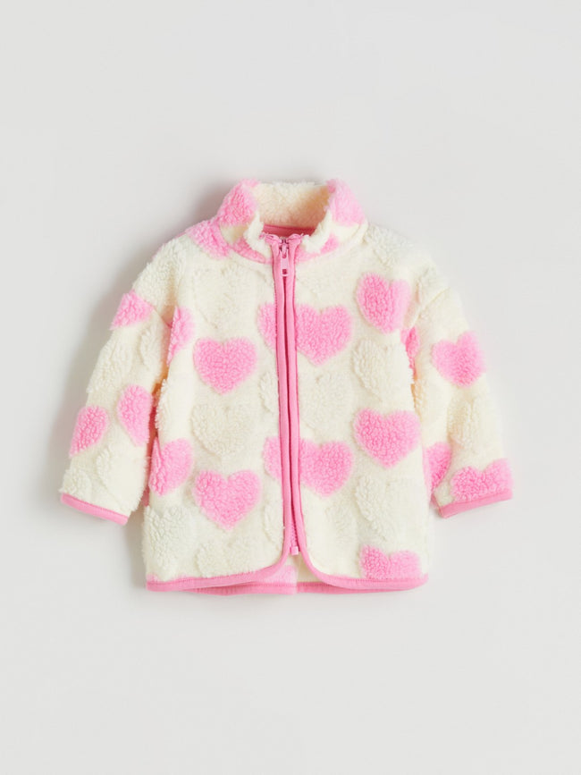 LCW Baby Ecru Heart Patterned Baby Girl Cardigan Hover Image