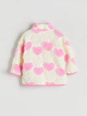 LCW Baby Ecru Heart Patterned Baby Girl Cardigan