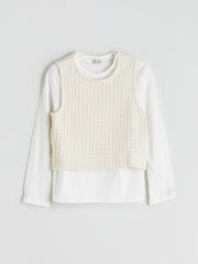 LCW Kids Beige Crew Neck Girls T-Shirt And Sweater 2-Pack