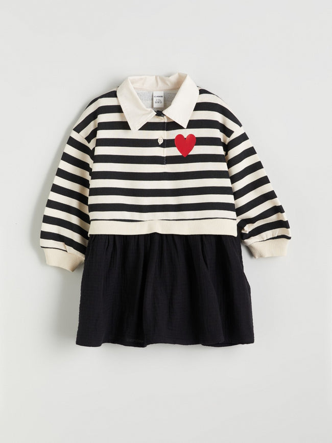 LCW Kids Collared Neck Striped Girls Sweat Dress Main Image