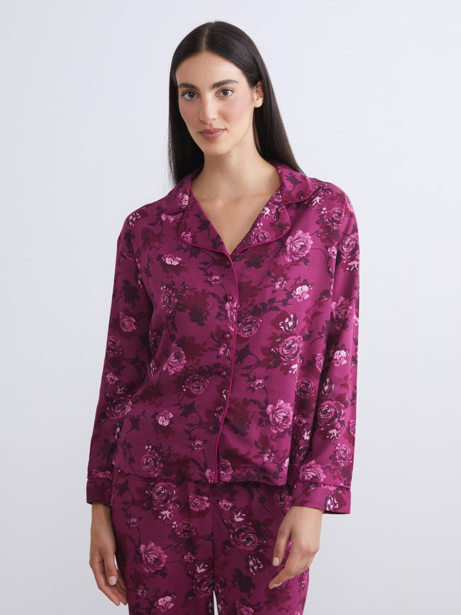 LCW Dream Red Petite Shirt Collar Floral Women Pajama Set Main Image