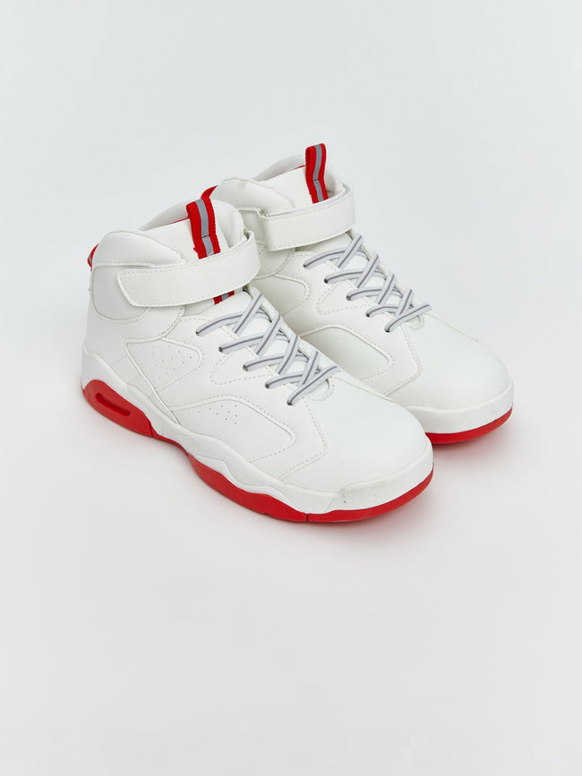 LCW Steps White Lace And Velcro Boys Sports Shoes Hover Image