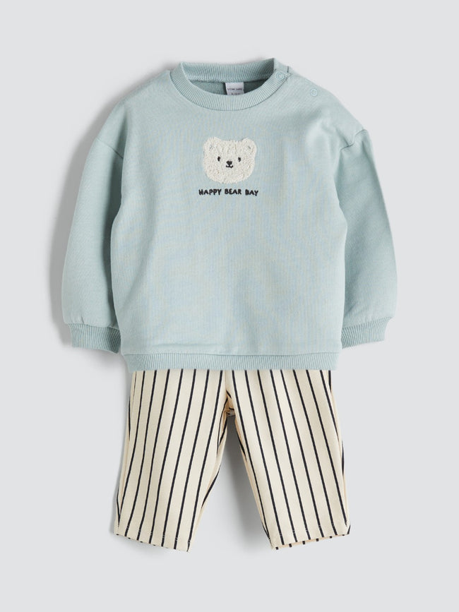 LCW Baby Green Crew Neck Baby Boy Sweatshirt And Tracksuit Bottom 2-Pack Hover Image