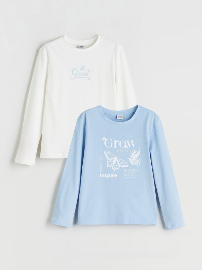 LCW Kids Ecru Crew Neck Printed Girls T-Shirt 2-Pack Hover Image
