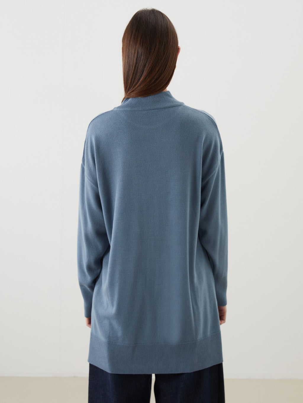 LCW Modest Blue Stand-Up Collar Women Knitwear Tunic