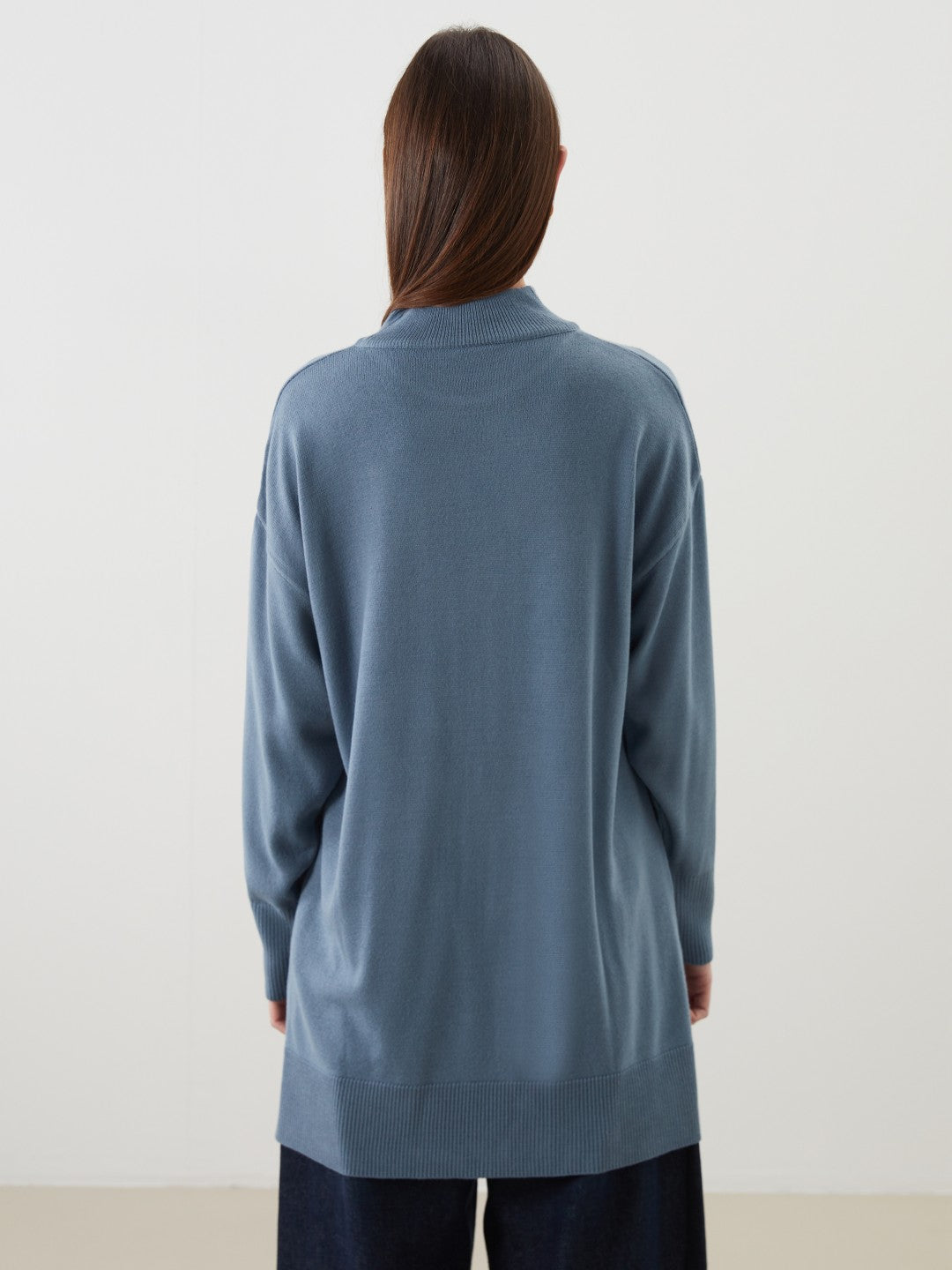 LCW Modest Blue Stand-Up Collar Women Knitwear Tunic