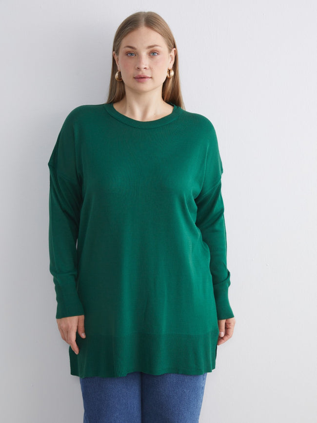 LCW Classic Green Crew Neck Women Knitwear Tunic Hover Image