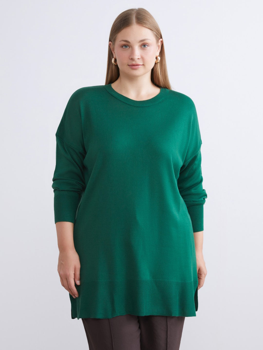 LCW Classic Green Crew Neck Women Knitwear Tunic