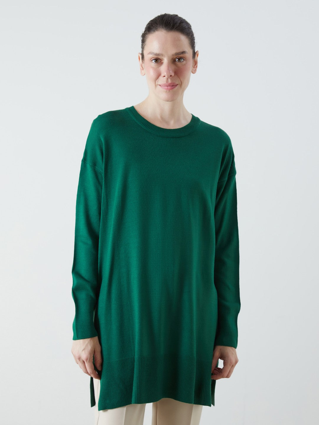 LCW Classic Green Crew Neck Women Knitwear Tunic