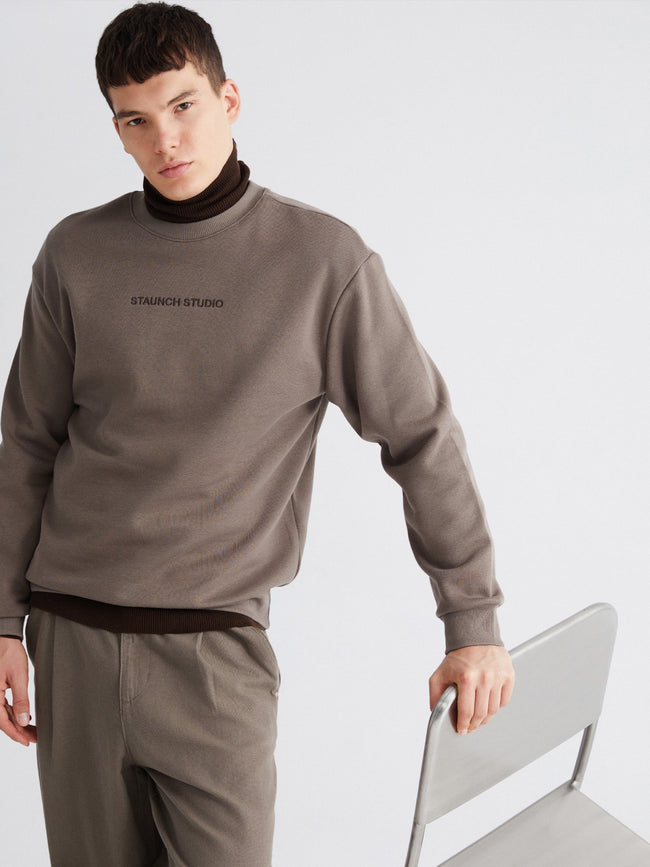 Xside Crew Neck Embroidered Men Thick Sweatshirt Hover Image