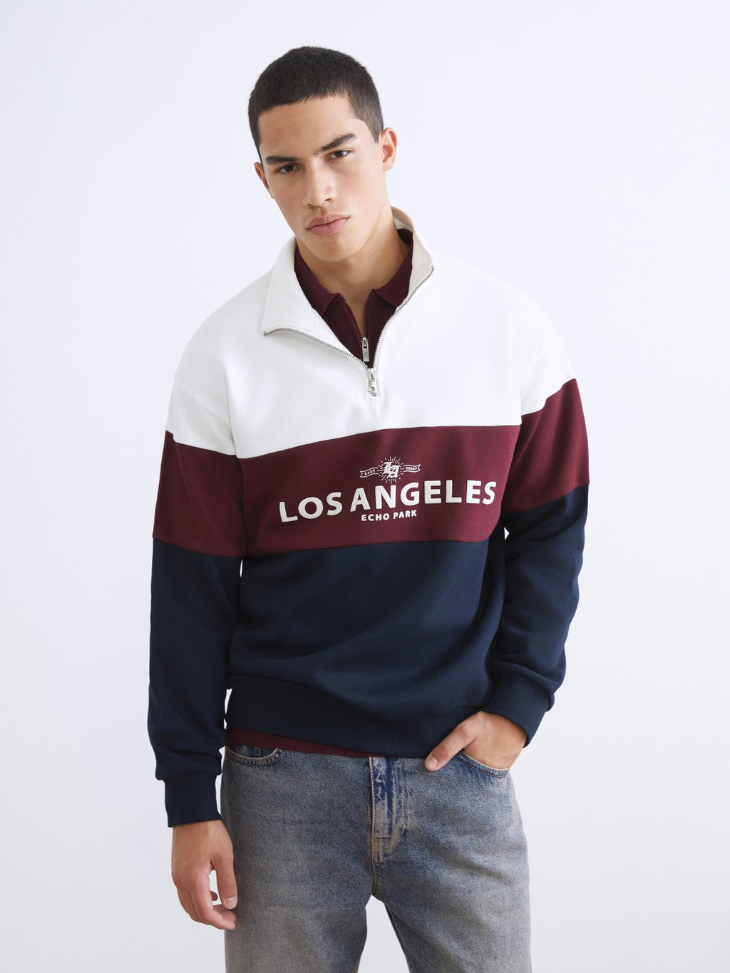 Xside Funnel Neck Color Block Men Sweatshirt
