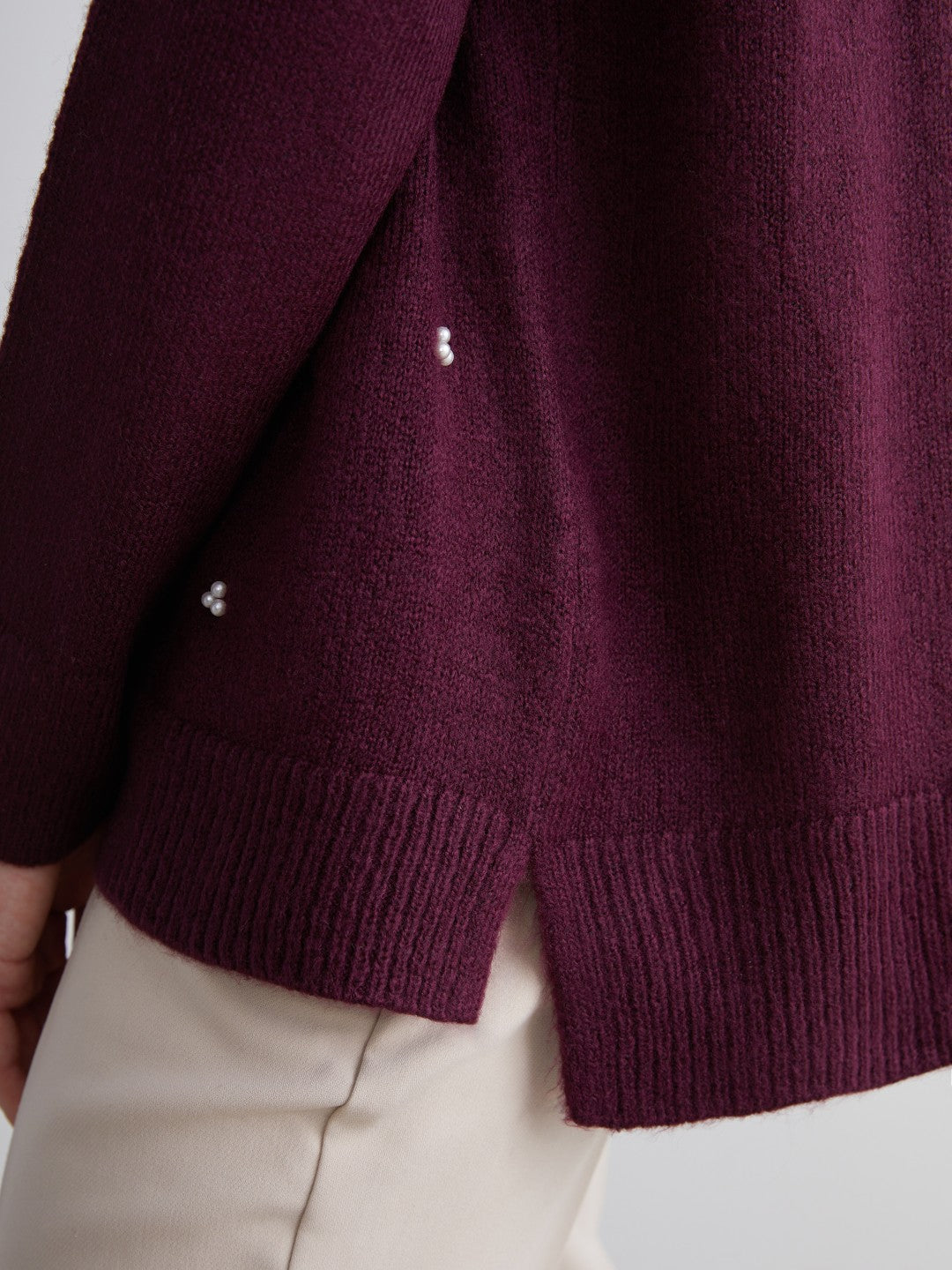 LCW Classic Purple Crew Neck Beaded Women Knitwear Sweater