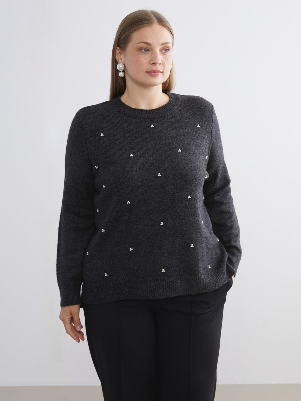 LCW Classic Purple Crew Neck Beaded Women Knitwear Sweater
