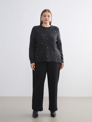 LCW Classic Purple Crew Neck Beaded Women Knitwear Sweater