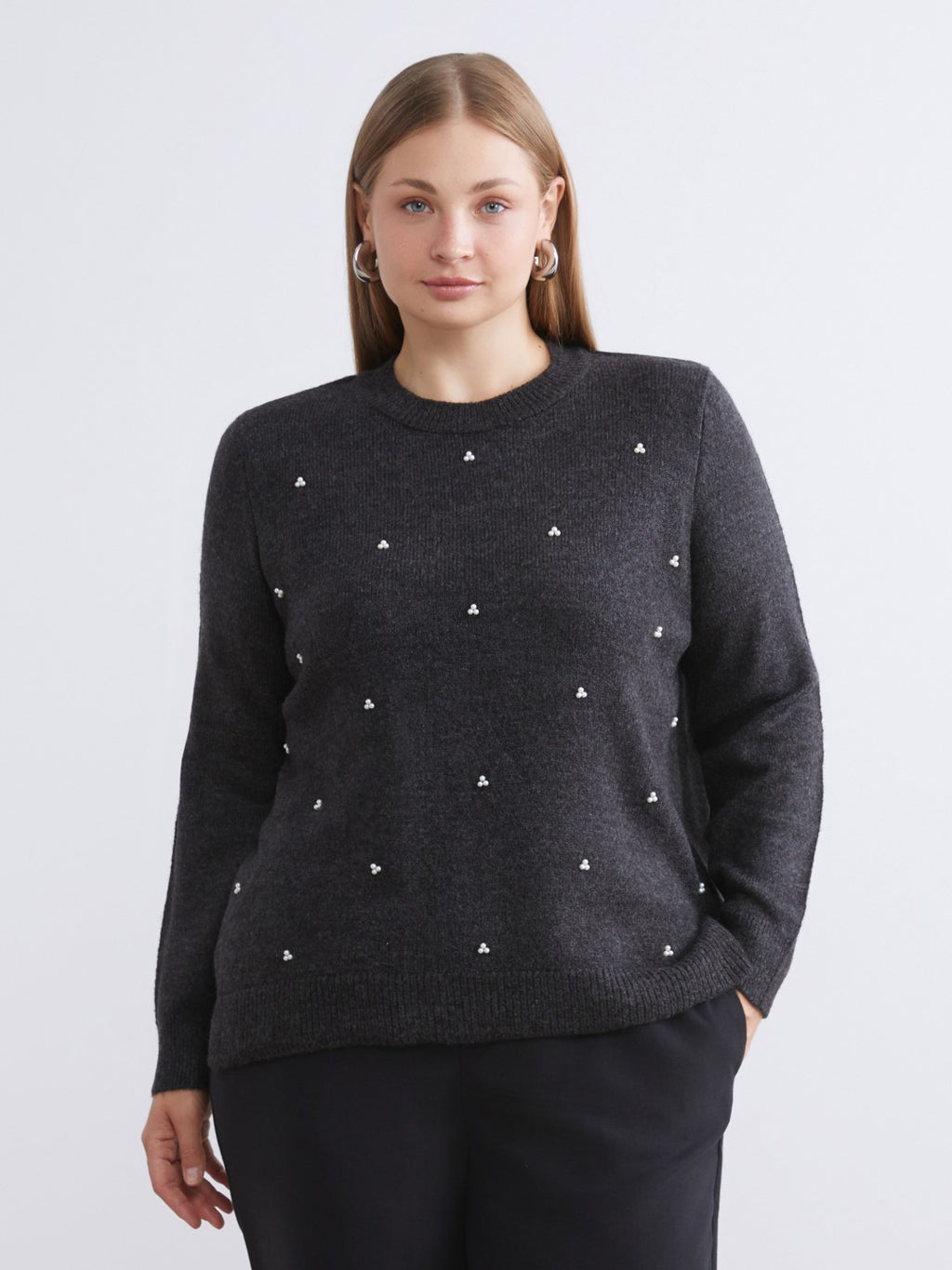 LCW Classic Purple Crew Neck Beaded Women Knitwear Sweater