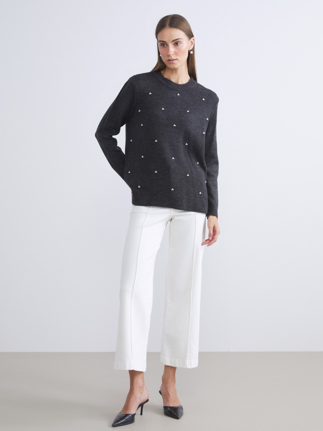 LCW Classic Purple Crew Neck Beaded Women Knitwear Sweater