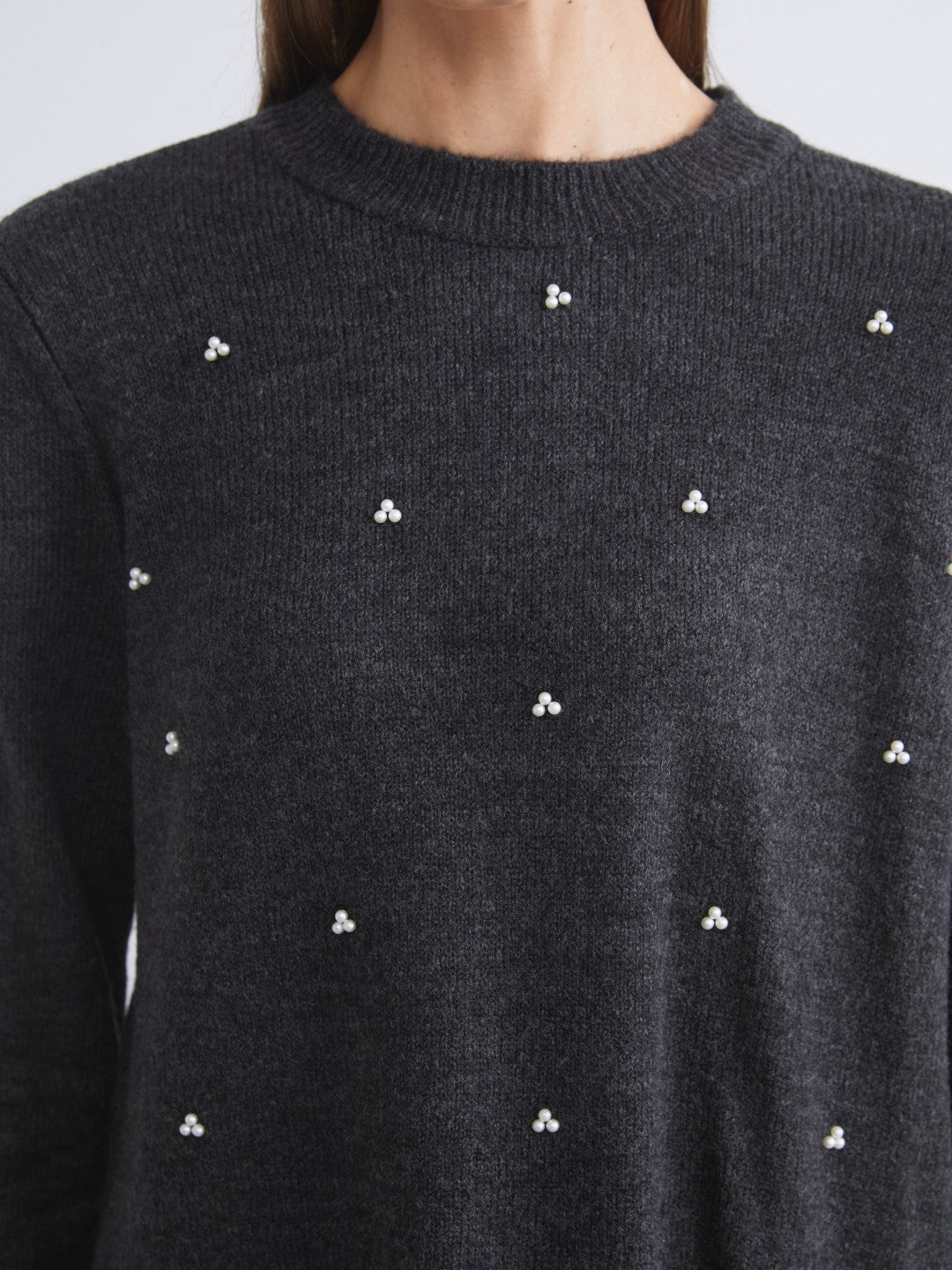 LCW Classic Purple Crew Neck Beaded Women Knitwear Sweater