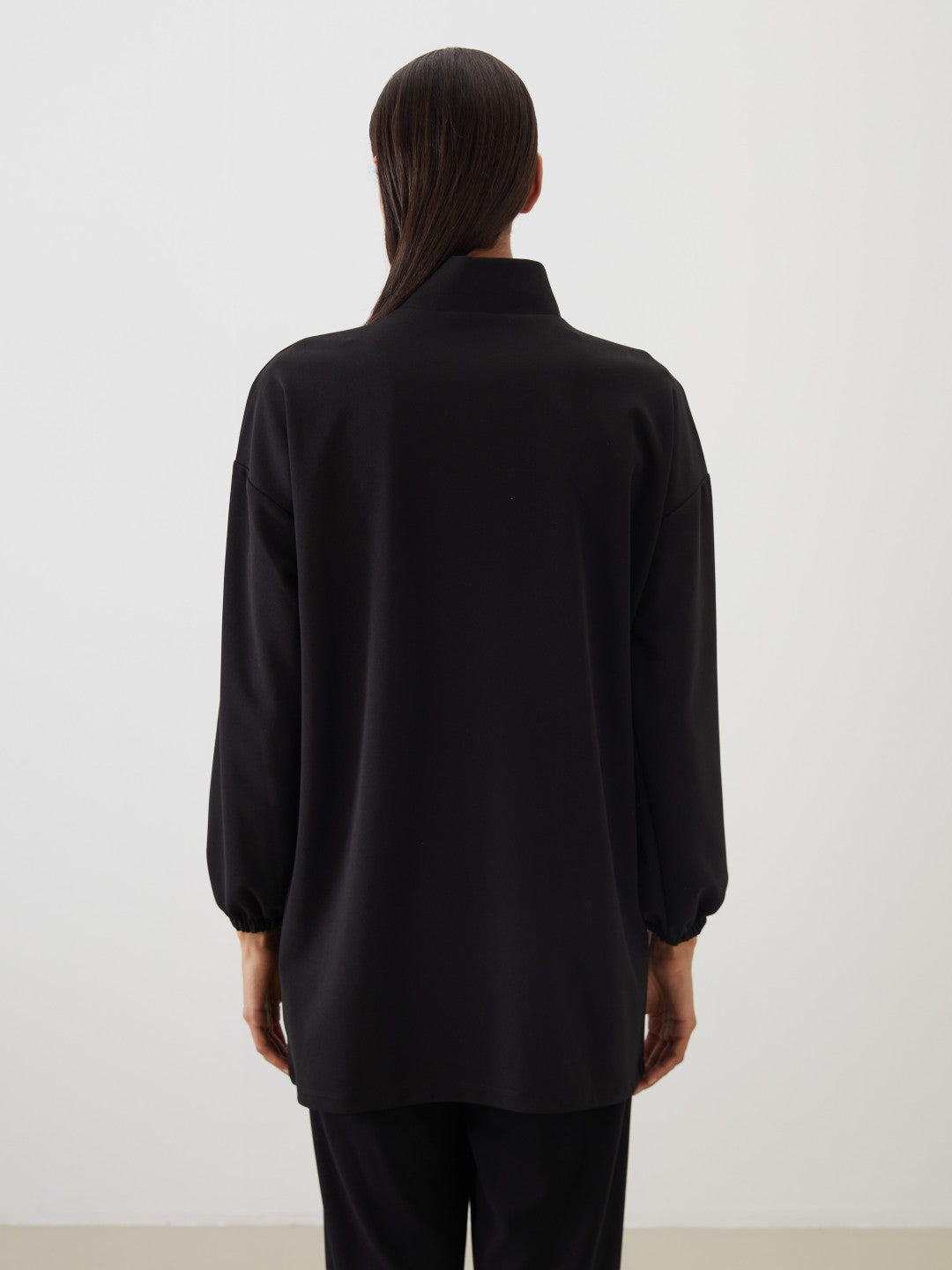 LCW Modest Black Stand Collar Oversize Women Sweatshirt Tunic