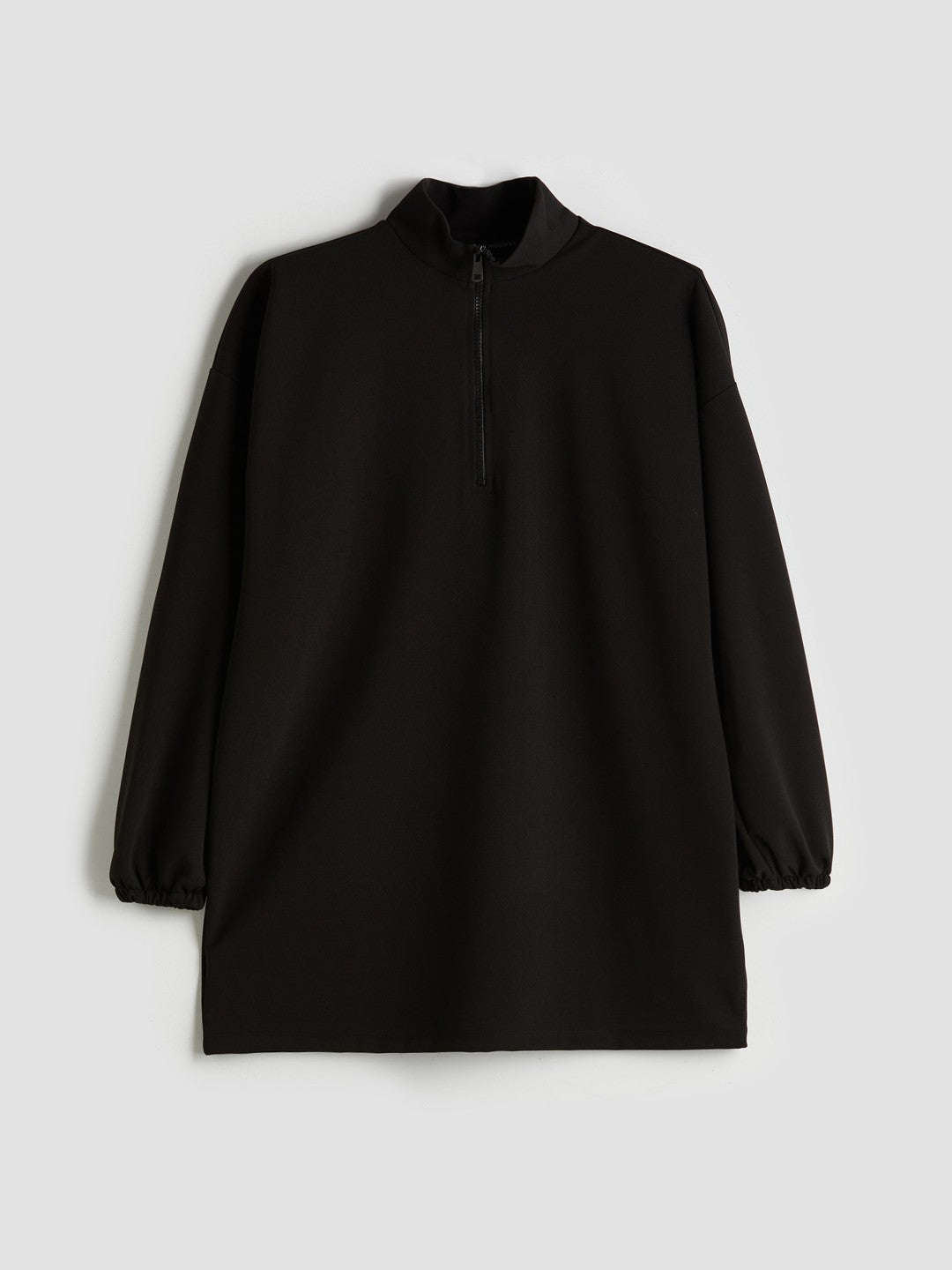 LCW Modest Black Stand Collar Oversize Women Sweatshirt Tunic