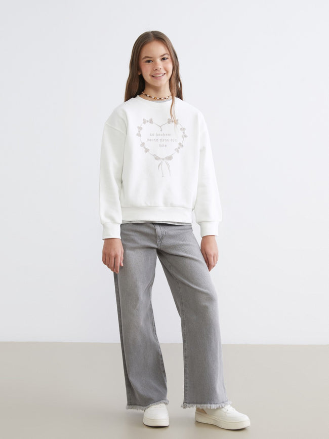 LCW Kids Crew Neck GirlS Thick Sweatshirt Main Image