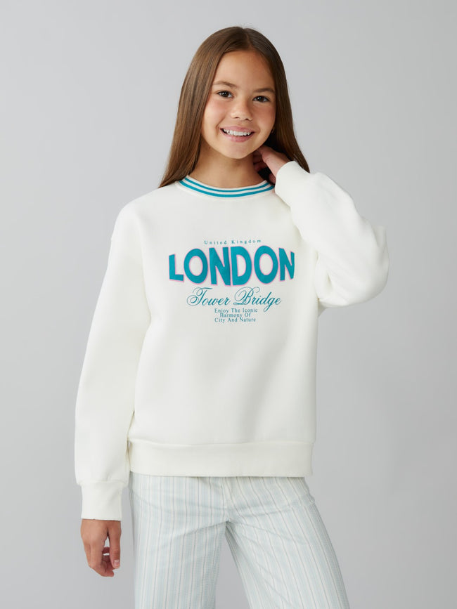 LCW Kids London Printed Girls Thick Sweatshirt Hover Image