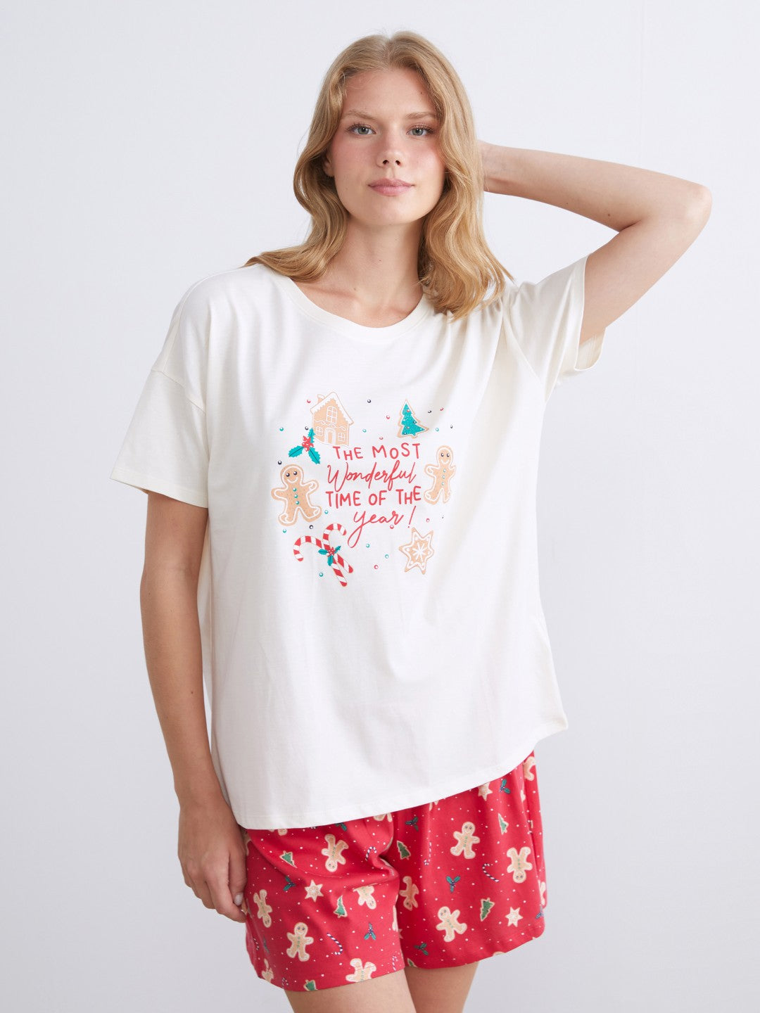 LCW Dream New Year Themed Women Shortie Pyjama Set
