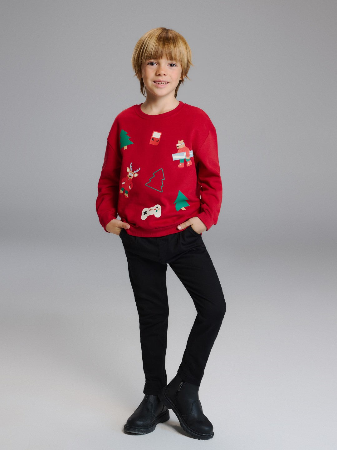 LCW Kids New Year Themed Boys Thick Sweatshirt