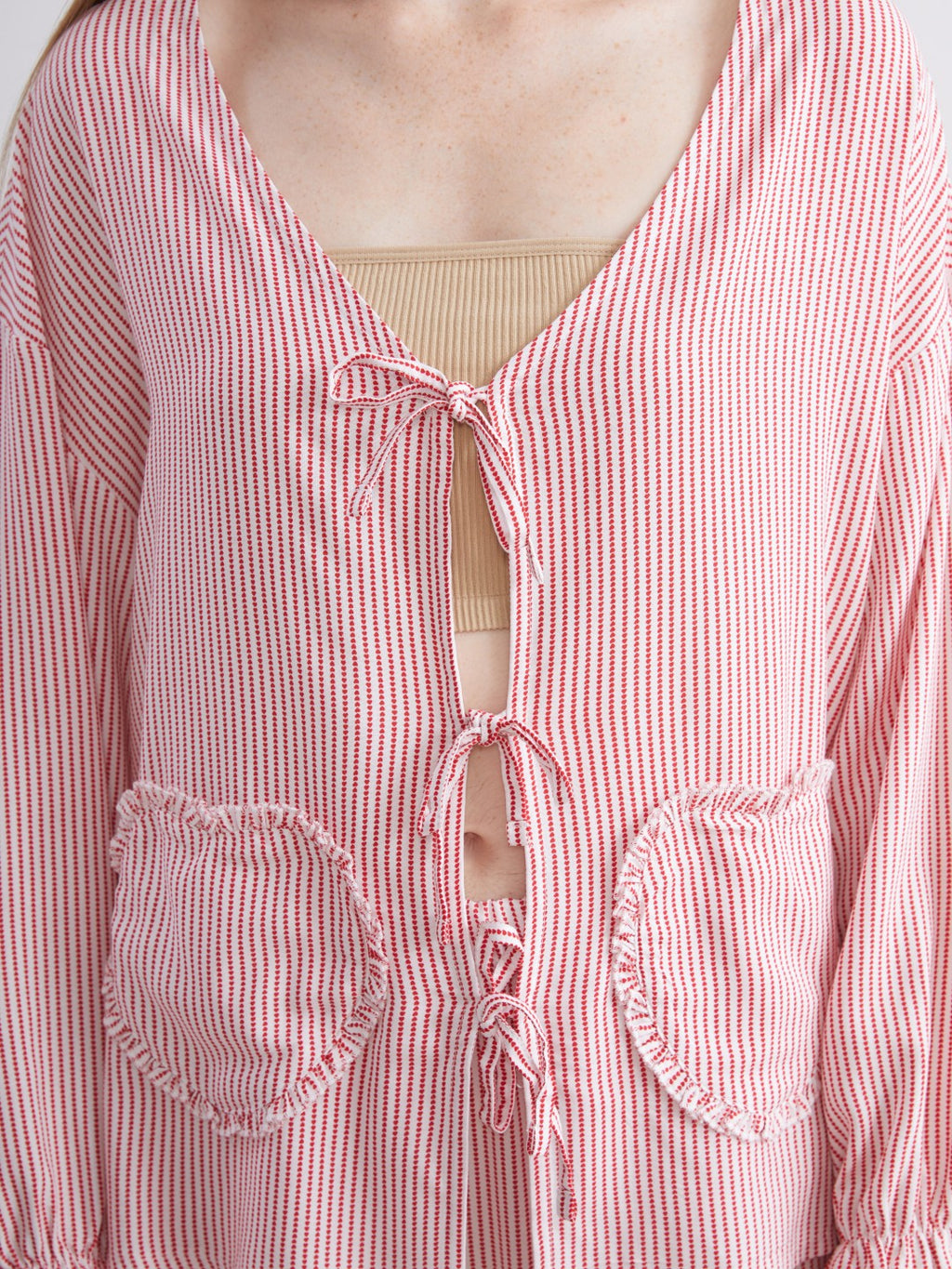 LCW Young Pink V-Neck Striped Women Pajama Set