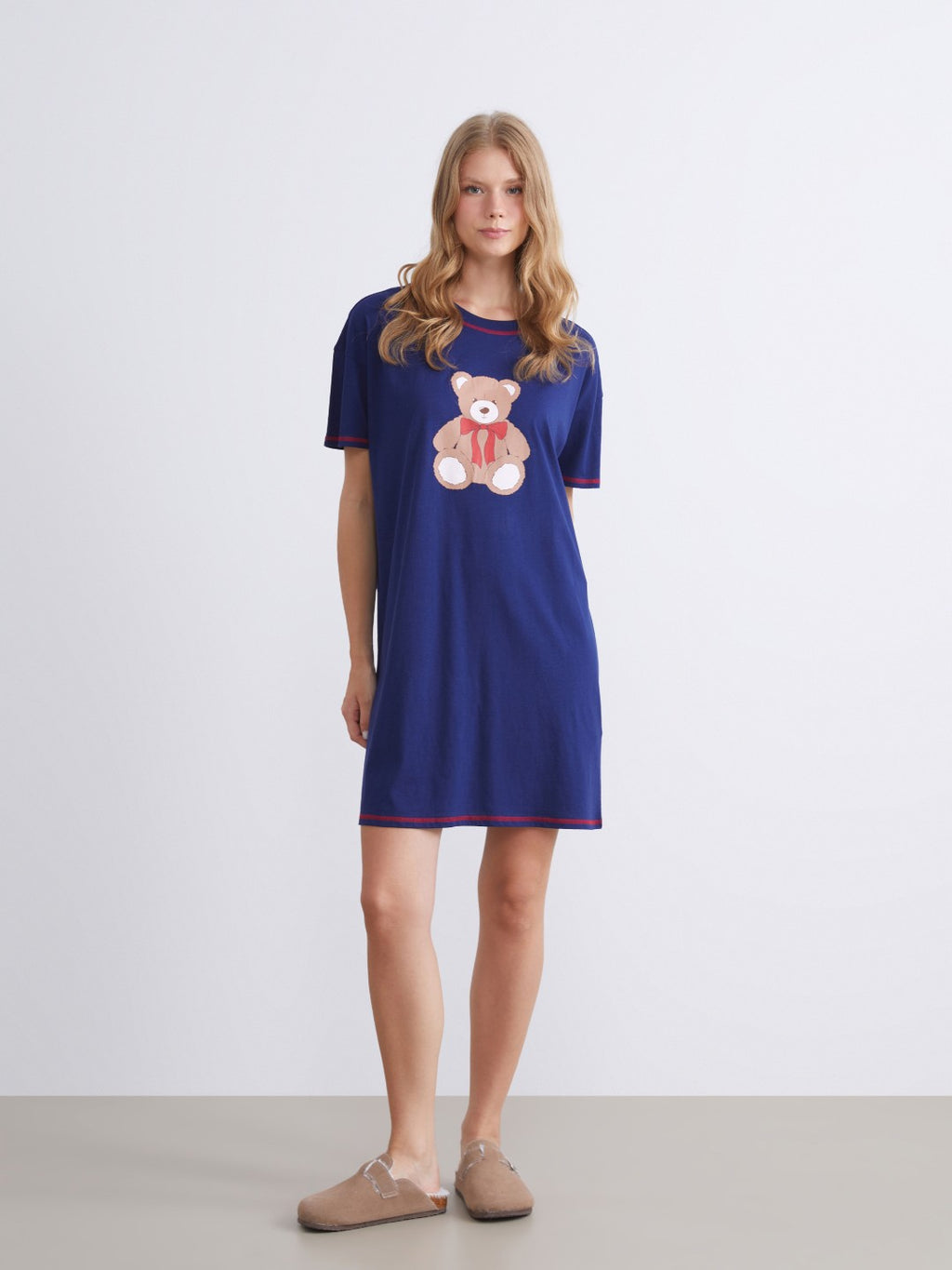 LCW Young Crew Neck Bear Printed Women Nightdress