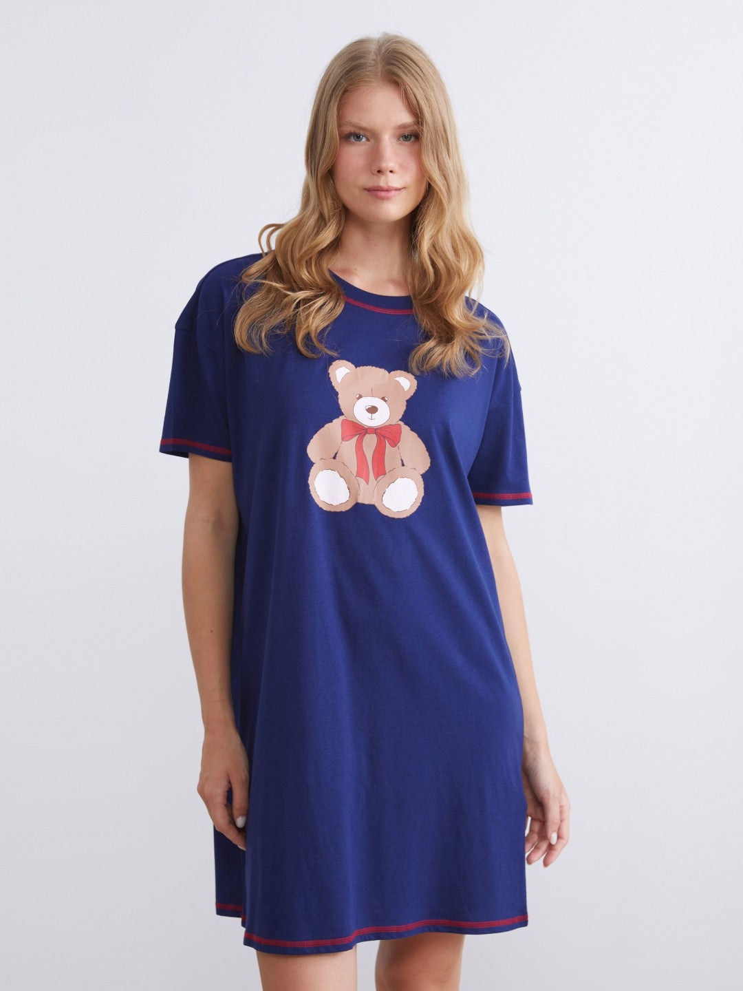 LCW Young Crew Neck Bear Printed Women Nightdress