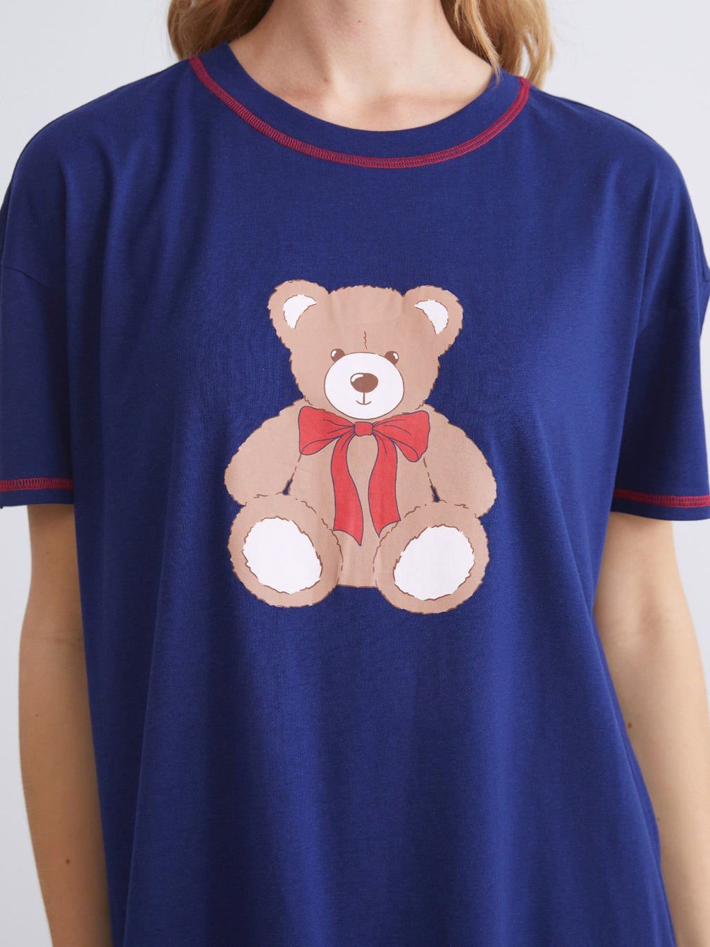 LCW Young Crew Neck Bear Printed Women Nightdress