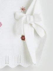 LCW Kids Ecru Crew Neck Floral Girls Knit Sweater