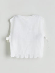 LCW Kids Ecru Crew Neck Floral Girls Knit Sweater