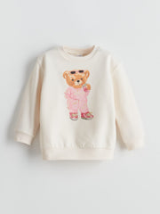 LCW Kids Ecru Teddy Bear Printed Girls Thick Sweatshirt 2-Pack