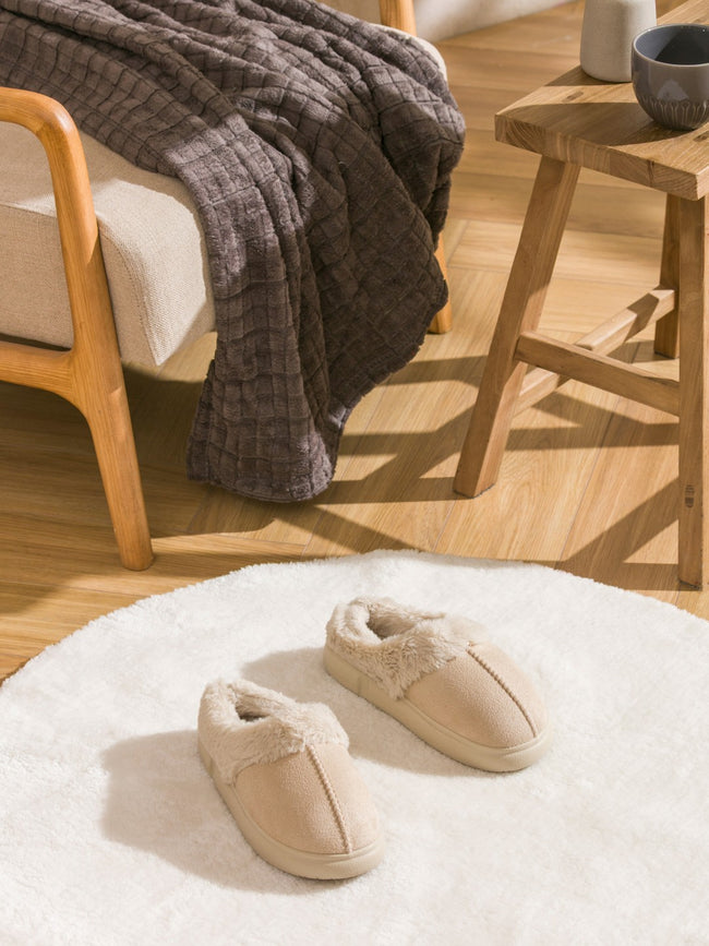 LCW Steps Beige Suede-Look Women Home Slippers Hover Image