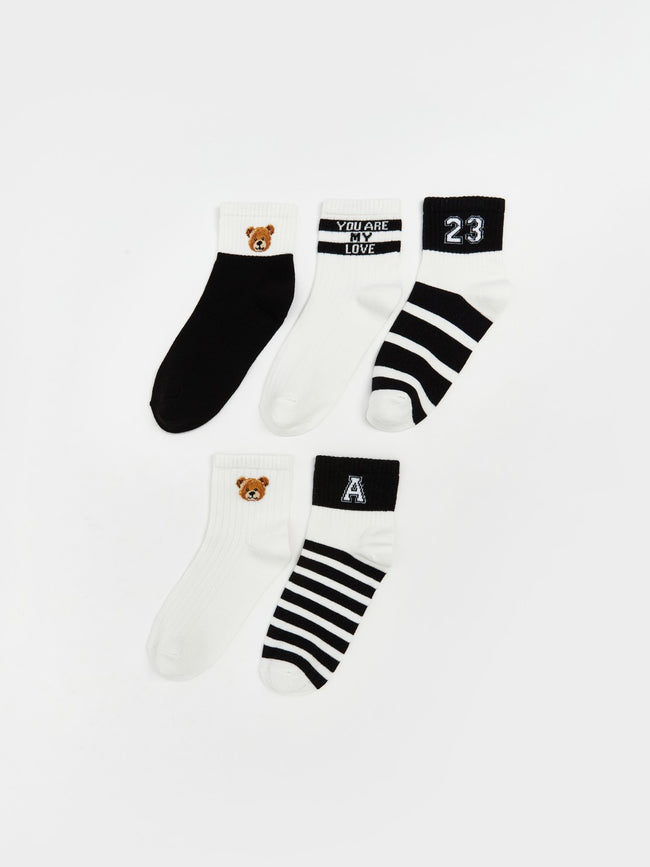 LCW Dream Black Printed Women Ankle Socks 5-Pack Hover Image