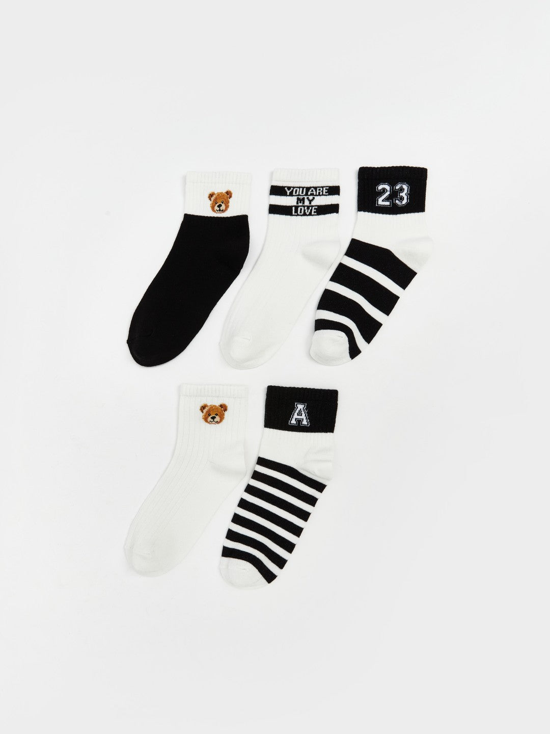 LCW Dream Black Printed Women Ankle Socks 5-Pack